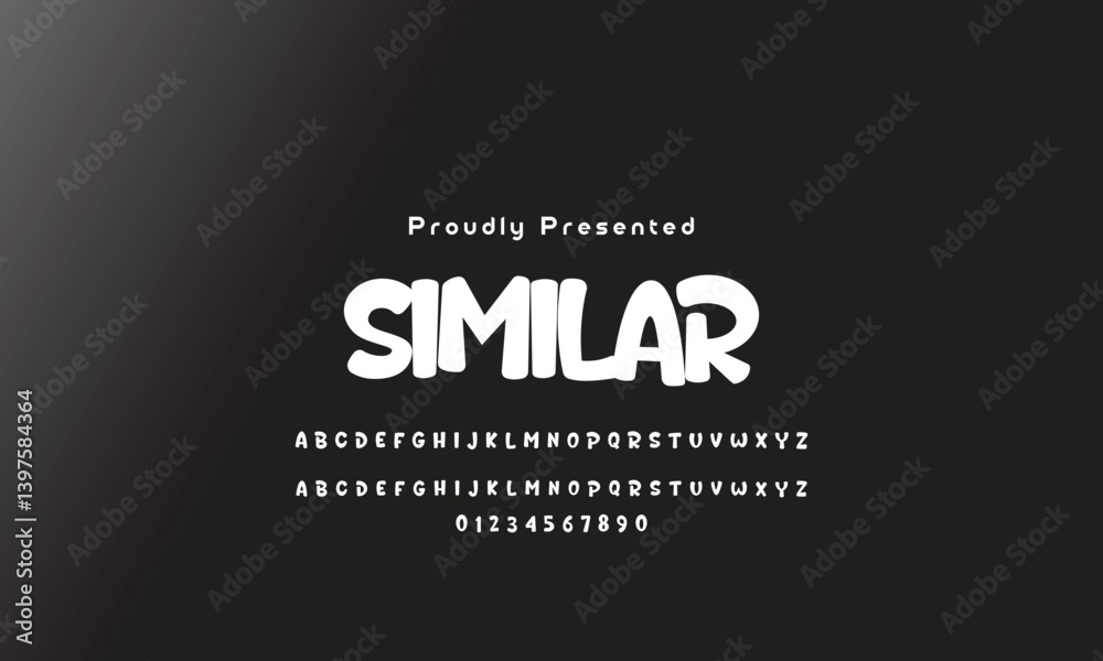 Fototapete playful style font design, childish alphabet letters and numbers vector illu thick funny font for he