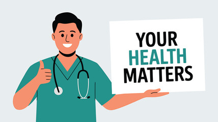 World Health Day vector illustration in flat design showing medical professionals, heart health, stethoscope, and healthcare icons – perfect for hospital, clinic, wellness, and medical campaign design