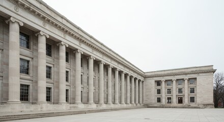 Fototapeta premium Monumental facade of public building featuring neoclassical architectural elements