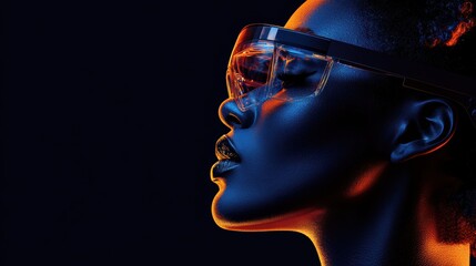 Obraz premium A person wearing AR glasses navigating a fully immersive internet world.