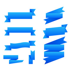 Set of blue ribbons elements. vector illustration