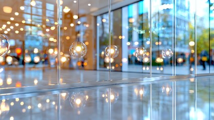 Naklejka premium Modern commercial space with warm pendant lighting