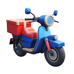 Obraz premium A blue and red scooter with a red box on the back