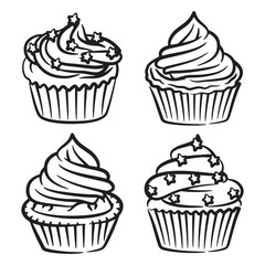 Set of Colorful Cupcakes Sweet Dessert Collection