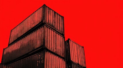 Fototapeta premium Import Tariffs concept. Stacked shipping containers in abstract red backdrop