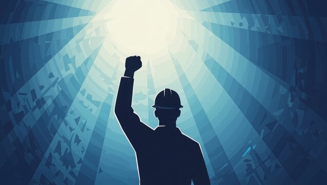 A fist raised high against a predominantly illustration, labor day, May 1st International worker's day celebration, Labour day concept