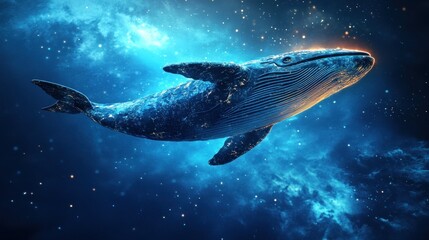 Naklejka premium Majestic Whale Gliding Through a Starry Cosmic Ocean, Celestial Depths