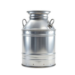 Shiny Metal Milk Can, Vintage Farmhouse Style on White.