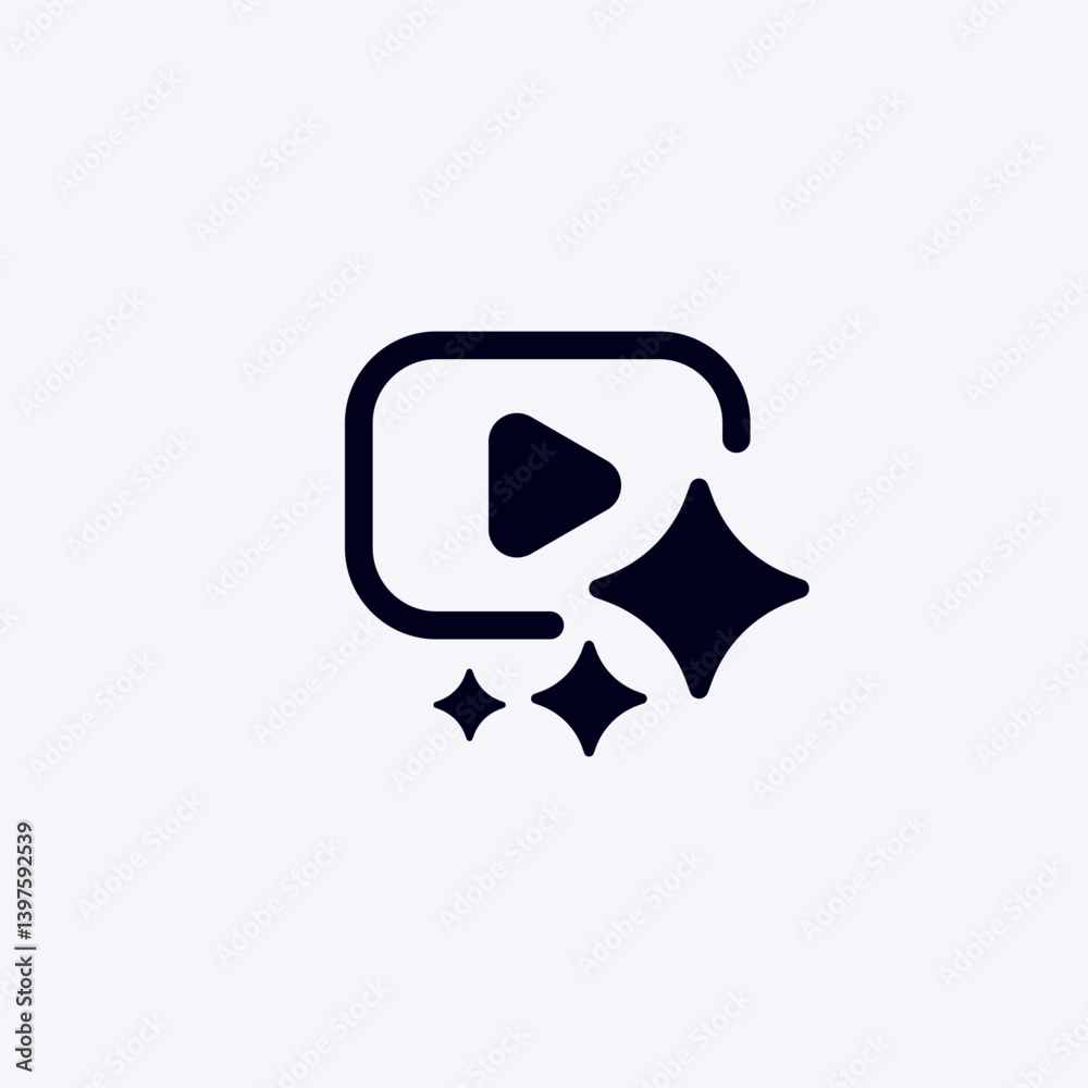 Poster icon represents ai systems with a play button and star symbols, suitable for tech and software conte