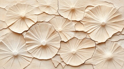 Delicate fossilized flowers emerge from the cracked earth, revealing the artistry of nature in a desert landscape full of history and vivid textures