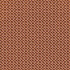 A close-up of a fabric or wallpaper with a repeating pattern of orange and white scales. Fish scale seamless pattern in peach color.