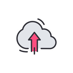 Cloud upload colored icons, minimalist vector illustration ,simple transparent graphic element .Isolated on white background