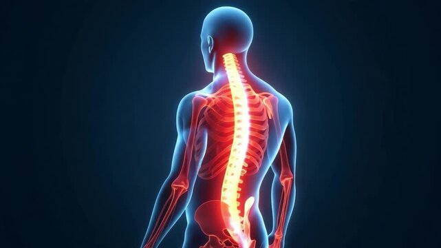 Visualizing Human Spine and Skeleton in Red Animation