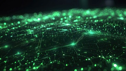Abstract digital background featuring a cascade of green binary code
