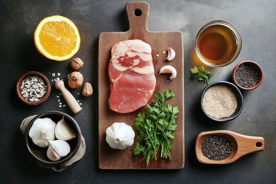 Flat lay of a weekly meal plan with healthy food ingredients, concept of balanced diet.