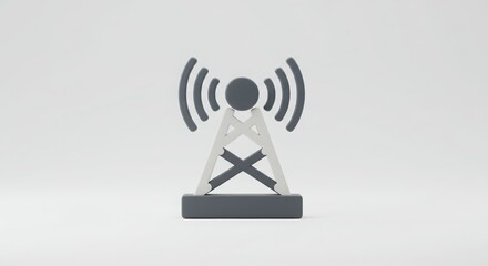Communication Tower Symbol Sign with Waves on a Clean White Background