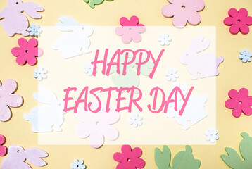 Colorful Easter card with a bunny and flowers on it