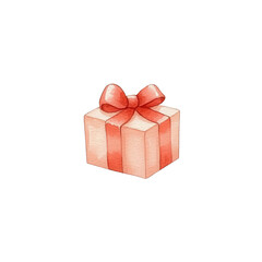 A charming watercolor illustration of a gift box tied with a red ribbon, perfect for celebrations, holidays, and special occasions, isolated on a white background.