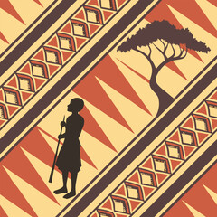 Seamless pattern design created with colors and animal and plant images specific to the African continent