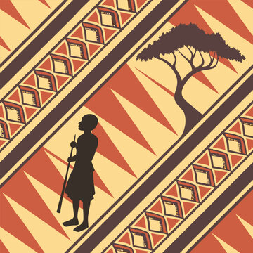 Seamless pattern design created with colors and animal and plant images specific to the African continent