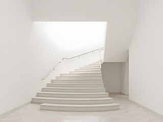 Fototapeta premium bright stairs interior, liminal place style, minimalistic view 
