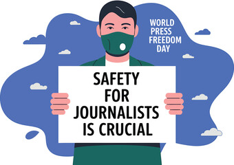 World Press Freedom Day Concept with Microphone, Newspaper, Camera, and Journalistic Symbols in Modern Flat Vector Style – Ideal for Media Rights, Journalism, and Freedom of Speech Themes