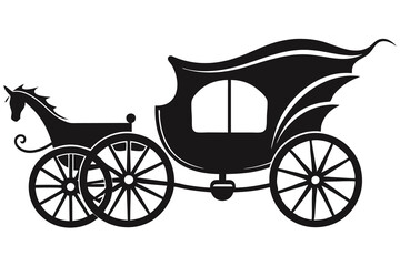 Vintage horse-drawn carriage silhouette vector illustration depicts old-fashioned transport with wheels