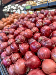 Fresh Red Onions in Market