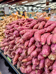 Fresh Purple Sweet Potatoes in Market