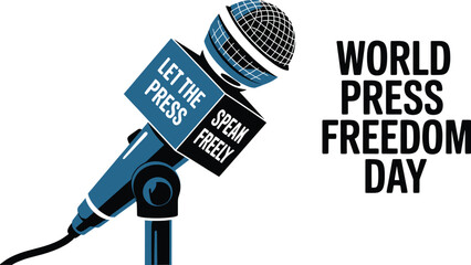 World Press Freedom Day Concept with Microphone, Newspaper, Camera, and Journalistic Symbols in Modern Flat Vector Style – Ideal for Media Rights, Journalism, and Freedom of Speech Themes