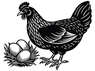Vector illustration of a cartoon hen and rooster, domestic farm animals with beaks, isolated silhouette