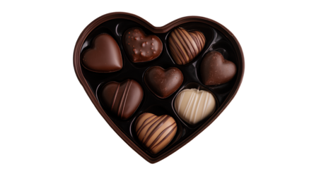Heart-shaped box of chocolates isolated on a transparent background PNG 