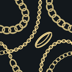 Fashion design made with gold colored chain jewelry seamless pattern on a black background
