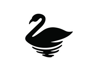 silhouette black swan at water art logo design template illustration