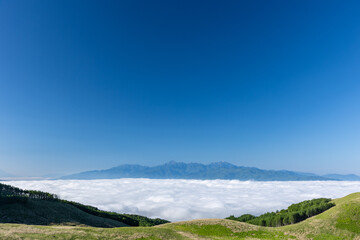 快晴の青空と雲海に浮かぶ南アルプスの山並み1