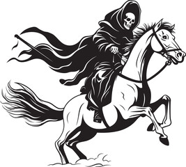 Obraz premium Whispers in the Dark The Haunting Ride of Hooded Death and Its Eerie Steed