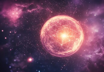 Fototapeta premium Luminous Pink and Purple Cosmic Sphere in Nebula