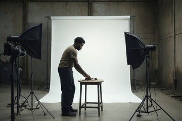 Ensuring Precision in Craftsmanship: Young Black Technician Carefully Inspecting and Adjusting a Custom-Made Component in a Controlled Studio Setting for Industrial Use