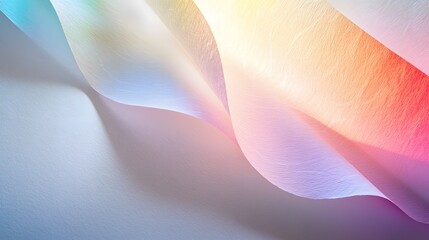 Abstract colorful fabric waves gently flowing with light illuminating its texture.