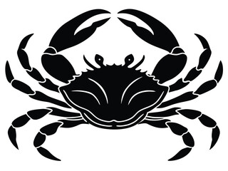 Black crab silhouette, a seafood illustration with a prominent claw