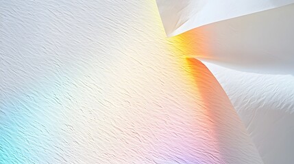 Abstract textured white surface illuminated by vibrant rainbow light refractions creating a dynamic visual.