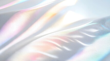 Iridescent holographic foil texture background with light reflections and pastel rainbow sheen.