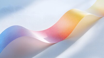 A vibrant rainbow ombre ribbon elegantly curves on a soft white background.