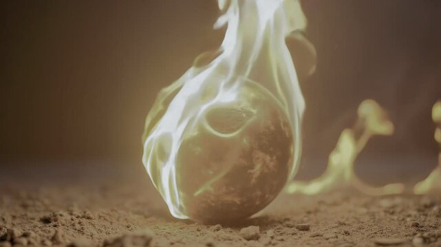 Burning Ball Igniting in Flames on a Ground Background  Stock Video