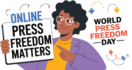 World Press Freedom Day Concept with Microphone, Newspaper, Camera, and Journalistic Symbols in Modern Flat Vector Style – Ideal for Media Rights, Journalism, and Freedom of Speech Themes