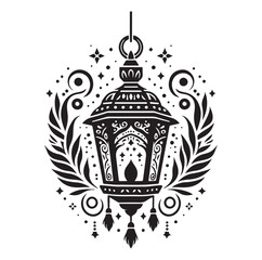 Islamic hanging lantern element silhouette vector.