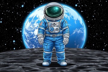 Obraz premium An astronaut standing on the moon looking towards the beautiful planet earth