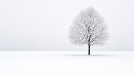 Obraz premium Solitary winter tree in a snow-covered field