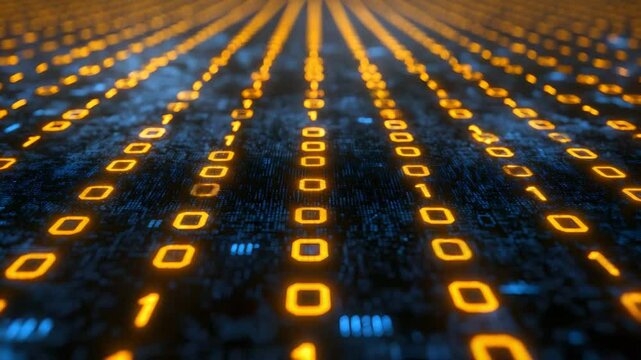 Displaying Binary Code with Futuristic Glowing Digits Technology Background