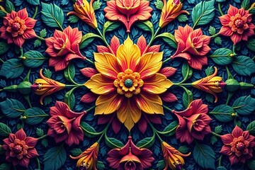 Intricate floral motif within a tessellated hexagon , repeat, decor